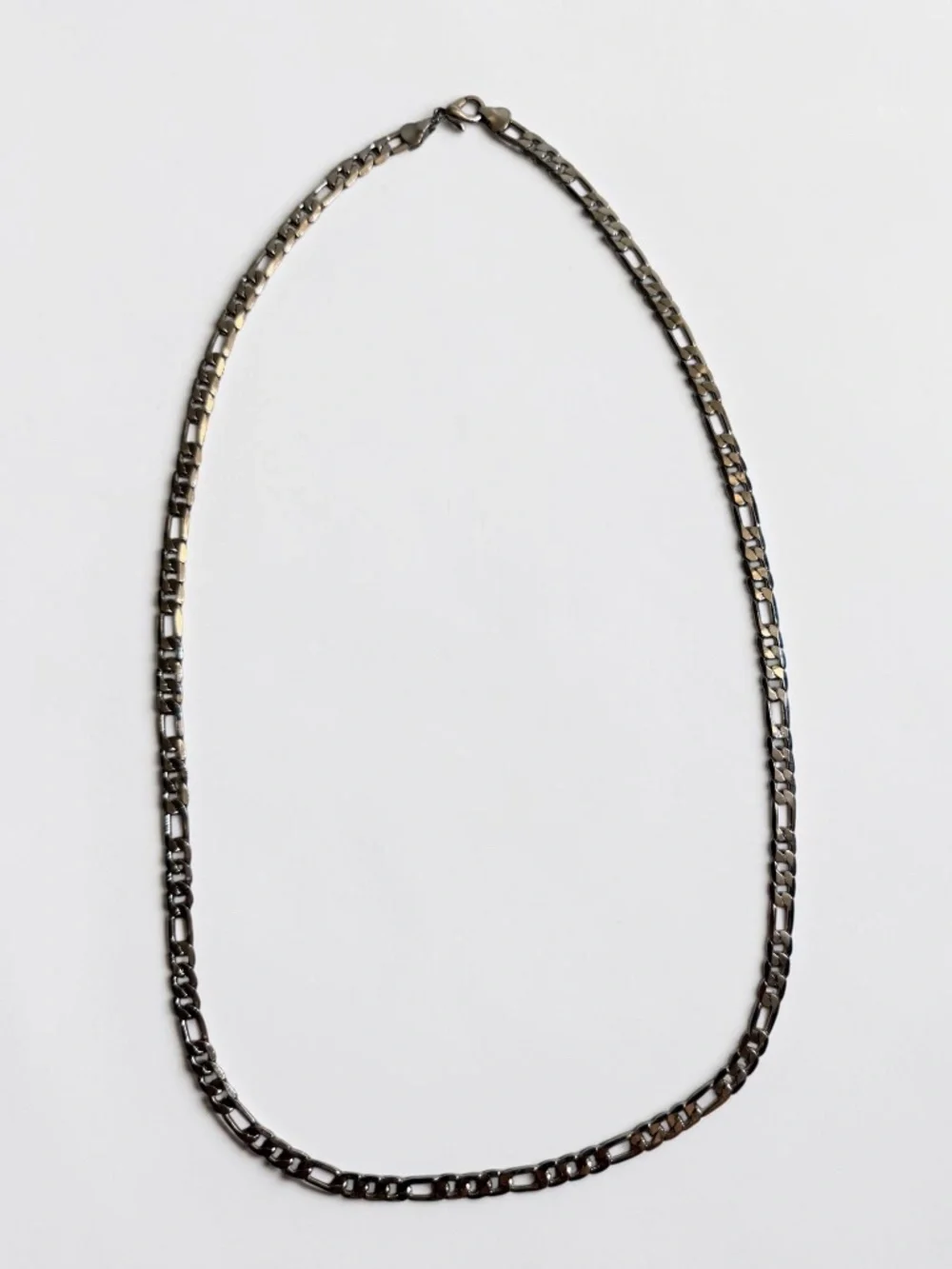 Silver Tone Figaro Link Chain Necklace Unisex Stainless Steel Style Jewelry
